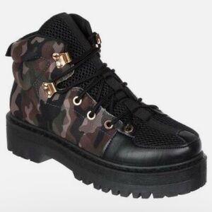 Khaki Camouflage STR LYCRA Combat Boots with Chunky Sole Robust Design